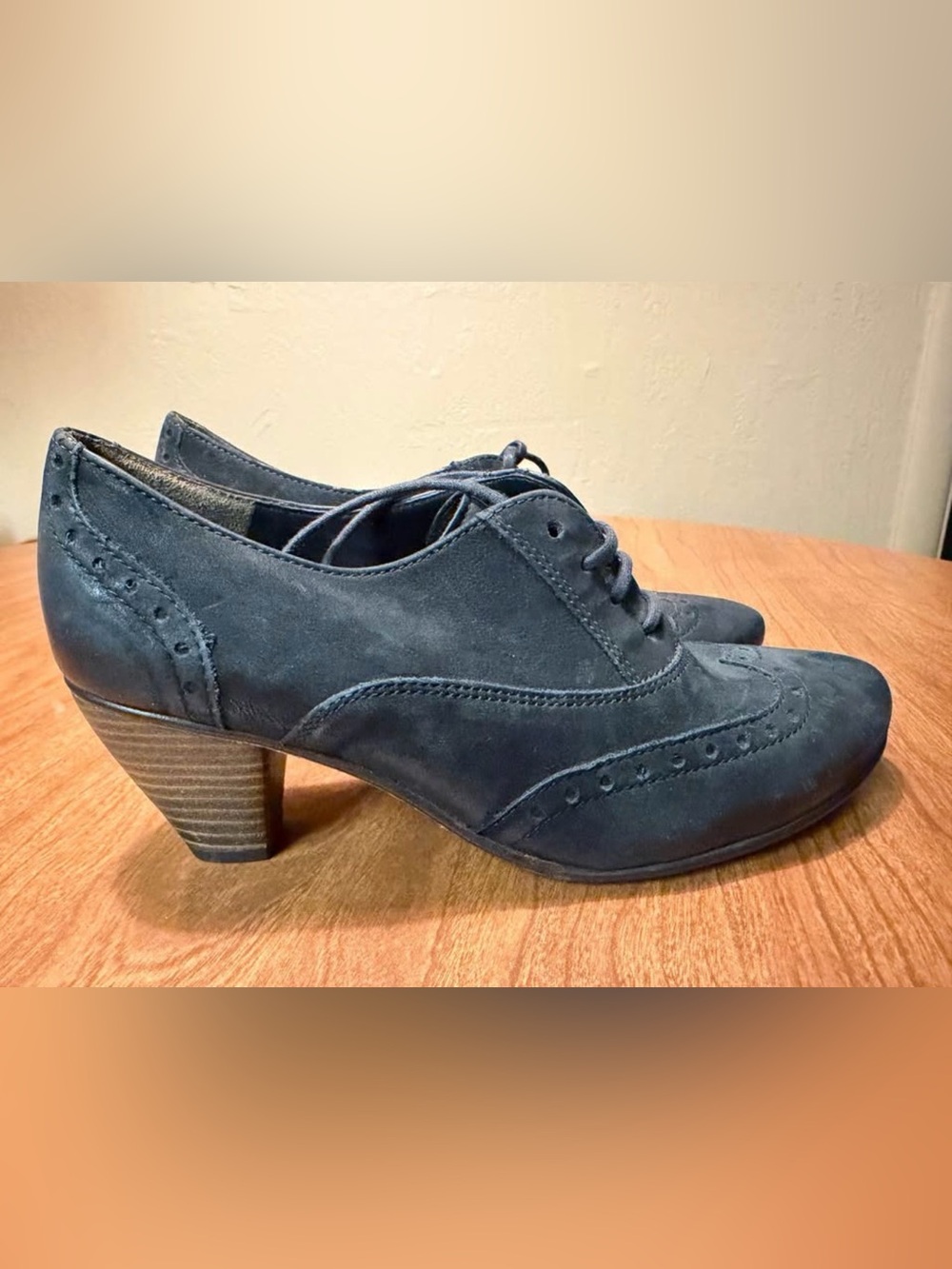 Paul Green Navy Suede Lace-Up Heel Oxford